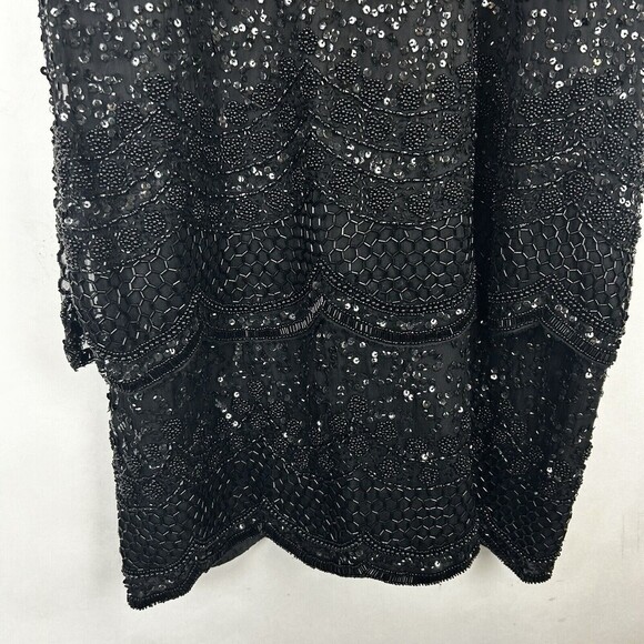 Lillie Rubin size Large Black Beaded Evening Cocktail Dress Women's 100% Silk - Picture 4 of 6